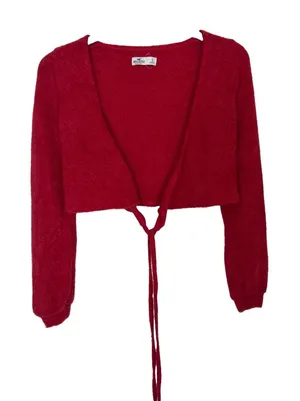 Hollister Wrap Eyelash Crop Sweater Size Small Red Fuzzy Cozy Y2K thumbnail 1