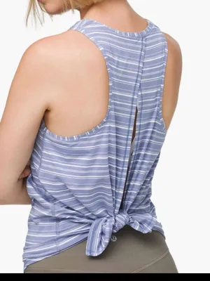 Lululemon All Tied Up Tank Top Blue & White‎ Stripe Size 2 thumbnail 3