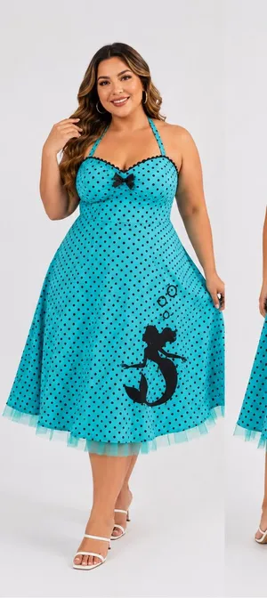 Disney torrid Teal Polka Dot Dress with Black Accents thumbnail 1