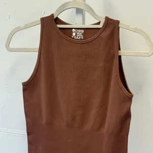 OQQ Ribbed Seamless Bodysuit Brown Sleeveless Crew Neck Thong Snap Large thumbnail 3