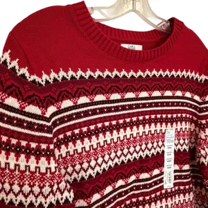 Croft & Barrow Fair Isle Crew‎ Neck Sweater Women's Medium Red Preppy Fisherman thumbnail 1