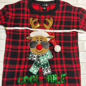Christmas Red and Black Plaid Reindeer Sweater thumbnail 5