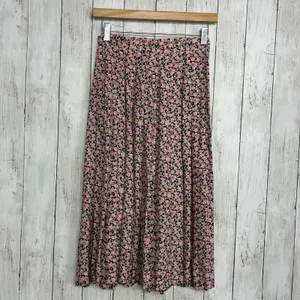 Susan Bristol Components Vintage Pleated Floral Skirt Rayon USA 8 Cottagecore Prairie Pink thumbnail 2