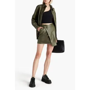 Nicholas Gabriella Mini Skirt in Green 2 Womens Faux Leather Vegan thumbnail 13
