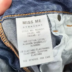 Miss Me straight leg distressed denim jeans raw hem women's 29 x 27 M2182ST thumbnail 6