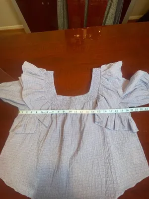 Zara Blue Gingham Ruffle Smocked Blouse XL Cotton Coquette Coastal Picnic Top thumbnail 6