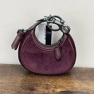 New Coach Mini Carmen Bag Charm Keychain Burgundy Velvet Leather Gunmetal CCF19 thumbnail 2