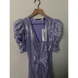 NWT ROTATE Birger Christensen Sierina Sequin Puff Sleeve Ruched Dress Lavender 0 thumbnail 11
