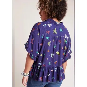 Maeve by Anthropologie Butterfly Print Peplum Blouse Top M Boho Fairy Whimsical thumbnail 2