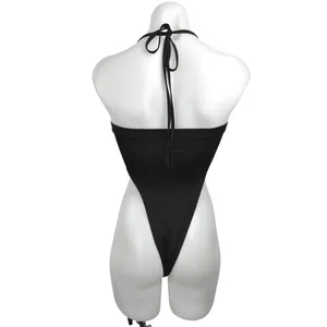 Commense Black Halter Tie Adjustable Square Neck Thong Bodysuit Top Size S thumbnail 2