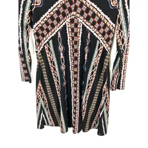 Free People Long Sleeve Geometric Print Mini Dress Black Rust‎ Front Zip Size M thumbnail 3