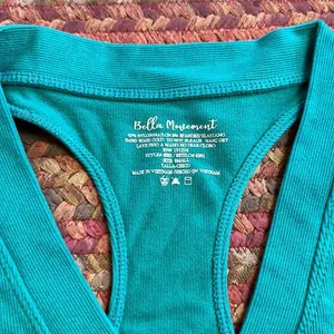 Bella Movement Teal Blue Ribbed Lace Up Racerback Sports Bra Seamless thumbnail 2
