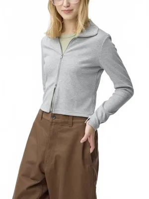 Uniqlo GU Ribbed Double-Zip Cardigan NWT Gray S thumbnail 1