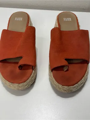 Eileen Fisher Tarry Sandals Women's 11 Orange Nubuck Toe Loop Espadrille Wedge thumbnail 7