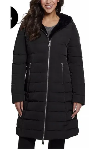 Guess Women's Faux‎ Fur Lined Hooded Puffer Coat Size XS Black thumbnail 1