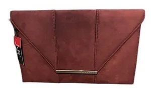 NWT‎ JNB Studio Burgundy Faux Suede Envelope Clutch Chain Shoulder Bag Modern thumbnail 1