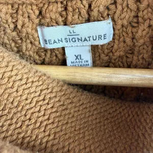 L.L. Bean signature fisherman cable knit funnel neck tan brown sweater womens XL thumbnail 2