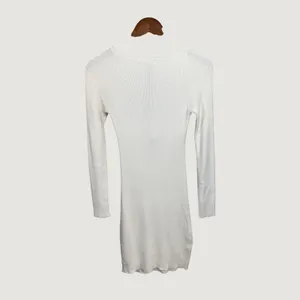 Mable Womens White Ribbed Knit Deep V Neck Long Sleeve Mini Dress MD2751 Small thumbnail 7