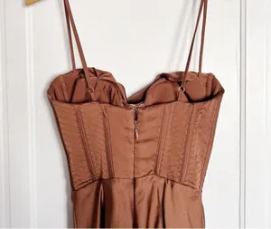 House of CB • Myrna Chocolate Satin Corset Slip Dress brown bustier boned bodice thumbnail 14