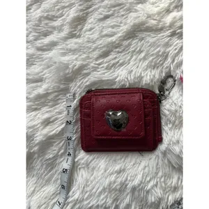 NWT Betsey Johnson Cranberry Red Embossed Hearts Card Case Wallet Keychain Clip thumbnail 9