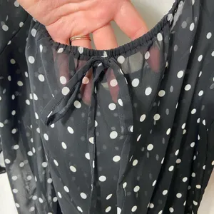 EUC Ambiance women’s black white polka dotted off shoulder 3/4‎ sleeve blouse XL thumbnail 5