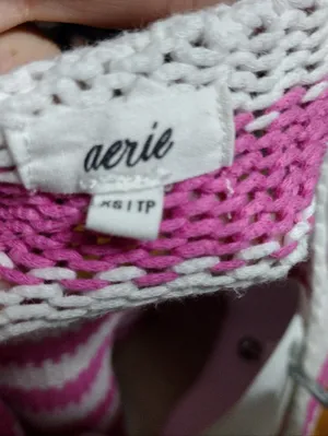 aerie Pink and White Striped Crewneck Sweater thumbnail 3