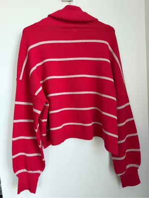 Free People Red & Cream Striped Turtleneck Sweater thumbnail 4