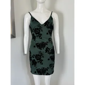 Windsor Women’s Green Velvet Floral Whimsigoth Dress Goth Grunge Stretch Size S NWT thumbnail 2