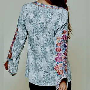 Savannah Jane Embroidered Boho Leopard Long Sleeve Blouse Size Large‎ thumbnail 2