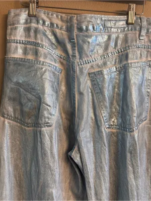 ZARA‎ Baggy Foil Coated Mid Rise Denim thumbnail 4