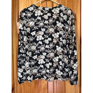 Zara Basic Black Floral Button Down Blouse‎ Women's Large Long Sleeve Top NWOT thumbnail 2