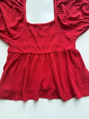 Madewell Red Puff Sleeve Square Neck Peplum Cotton Peasant Top Size XXS thumbnail 5