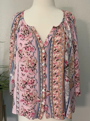 New! Show Me‎ Your Mumu Floral Print Peasant Top Sz Large thumbnail 1