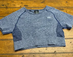 MP‎ Women Sport Crop Top Seamless Ribbed Heathered Blue Size L Gym Workout thumbnail 1