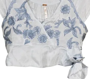 Free People Womens XS Sahara Embroidered Crop Top Blue NEW thumbnail 6