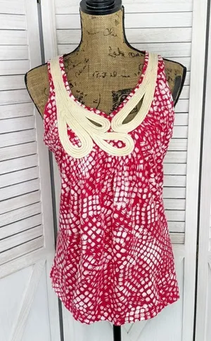 Anthropologie C.‎ Keer Swoop Rope Collar Tank Top Red Medium Dot Print thumbnail 1