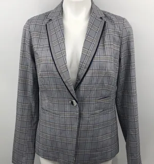 Ecru long sleeve plaid one button small blazer thumbnail 1