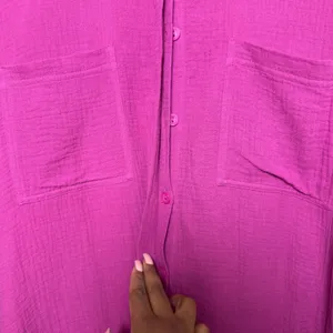 Young Fabulous and Broke‎ Women Cotton Gauze Shirt Dress Small Magenta Lagenlook thumbnail 6