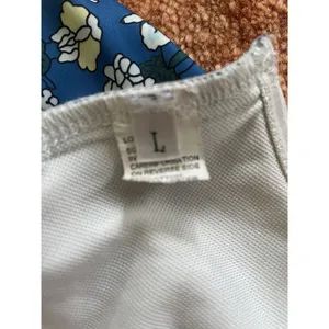 Blue Floral Stripe Fringe Bandana Tube Top L Strapless Tie Back Cotton Blend thumbnail 4