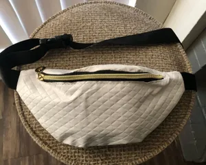 PU Faux leather white with gold zip and black buckle belt fanny pack sling bag thumbnail 1