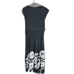 White House Black Market Womens Size 14 Black White Floral Draped Midi Dress thumbnail 3
