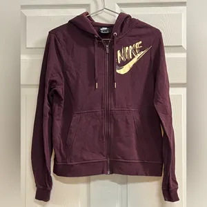 Nike Women’s Maroon Full Zip Hooded with Pockets - Size Small - VGUC thumbnail 1