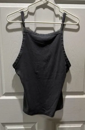 Free People Charcoal Gray Ribbed High-Neck Camisole thumbnail 1