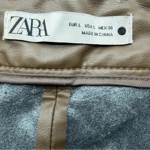 Zara The Francoise Faux Leather Straight Leg High Rise Pants Brown Large thumbnail 5