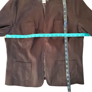 Talbots Faux Suede Open Front Chocolate Brown Blazer Jacket Size 14 Classic thumbnail 4
