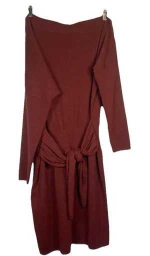 ANTHROPOLOGIE Womens L Redwood Off Shoulder Mini Dress Dolman Sleeve Tie Waist‎ thumbnail 1