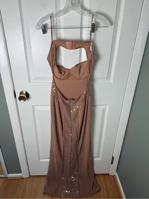 House of CB Bonita Cafe Au Lait Sequin Maxi Dress S thumbnail 7