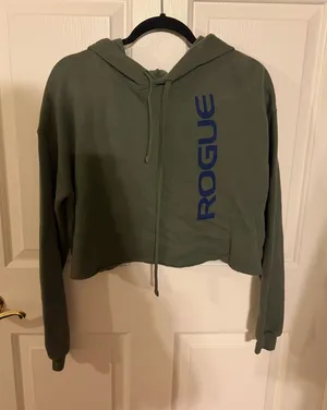 Bella Canvas Olive Green Cropped Hoodie with Navy 'ROGUE' Print thumbnail 1