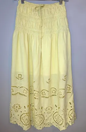 Future Collective XS Yellow Eyelet Embroidered Maxi Skirt Cottagecore Boho thumbnail 1