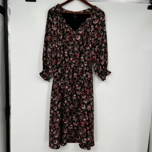 Talbots black Midi Floral leaf print Dress Bracelet Sleeve autumn Size P (XS) thumbnail 2